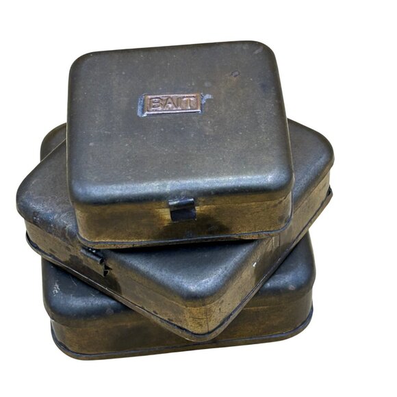 Brass Bait Boxes Worms Maggots Gorpcore Brass Antique trinket hinged nestle - Picture 2 of 13